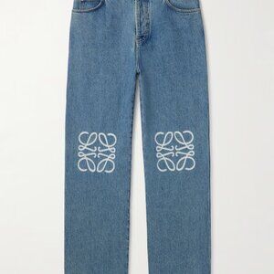 Loewe Size 32x32 Designer Logo Embroidered Straight Leg Men's Denim Jeans - Clas